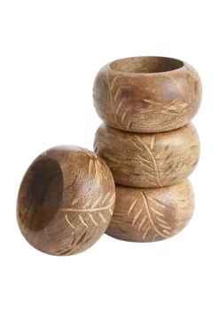 Best deal 👍 C&F Carved Wood Set of 4 Napkin Rings 👏 -C&F Shop Belk 1032