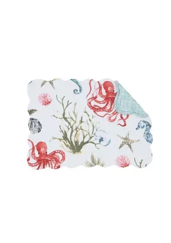 Wholesale 👏 C&F Behari Coastal Sea Life Cotton Quilted Rectangular Reversible Placemat Set of 6 ✔️ -C&F Shop Belk 1142