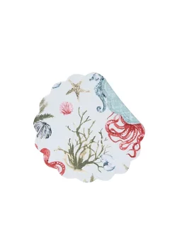 Brand new π₯° C&F Behari Coastal Sea Life Cotton Quilted Round Reversible Placemat Set of 6 β€οΈ