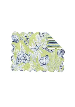 Wholesale ✔️ C&F Fenwick Isle Green Coastal Sea Life Cotton Quilted Rectangular Reversible Placemat Set of 6 ✨ -C&F Shop Belk 1312