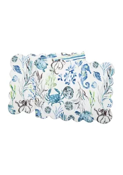 Outlet ✔️ C&F 51" x 14" Crescent Bay Quilted Reversible Nautical Beach Table Runner 👍